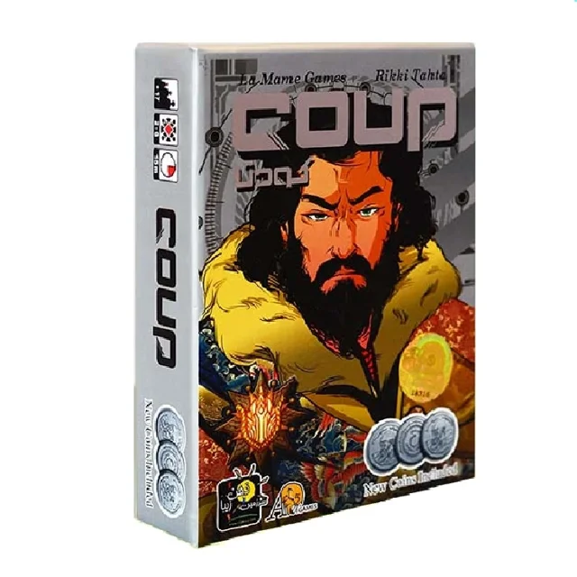 بازی کارتی کودتا coup نسخه جدید سرزمین ذهن زیبا بردگیم بلوف زنی و نقش مخفی مناسب برای 2 تا 6 نفر